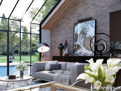 3D Interior cum Landscape Rendering Norway, 3D Interior Rendering Services, 3D Architectural Rendering Services